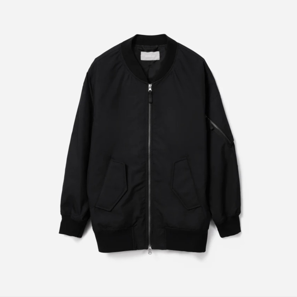 Everlane The Bomber Jacket with Oversized Cotton Fit in Size XXS (Black)